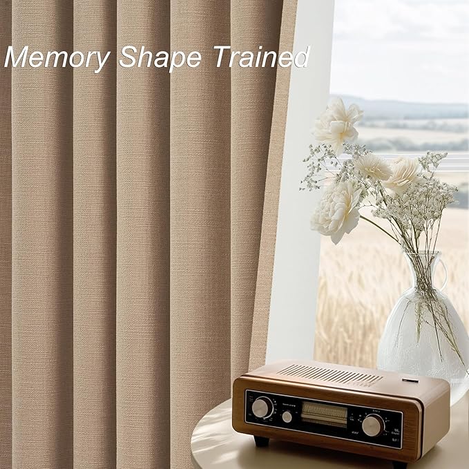 Topfinel 94 Inch Long Blackout Curtains for Bedroom Living Room Linen Textured Farmhouse Room Darkening/Thermal/Noise Reduction Window Treatment Drapes with Hooks 2 Panels, Camel Taupe