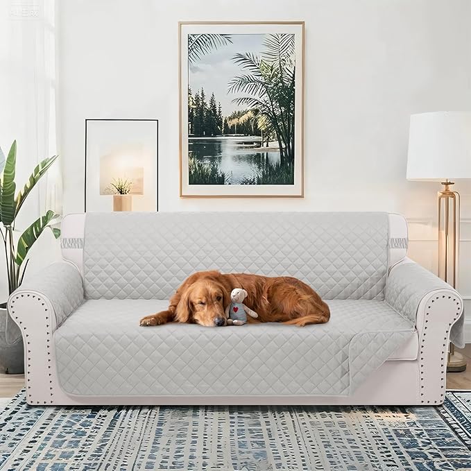 Reversible Oversized Sofa Covers Couch Cover Furniture Protector for Dogs Elastic Straps Water Resistant(XLSofa Light Grey/Light Grey)