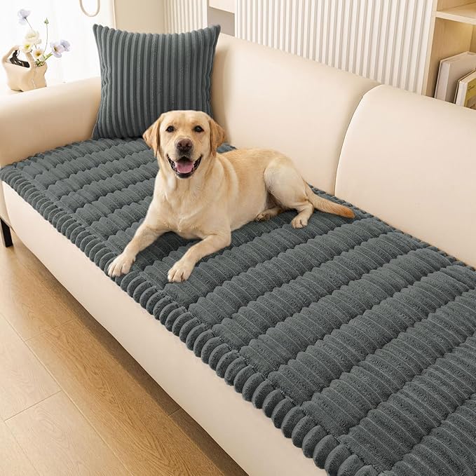 Smiry Couch Cover for Dogs Washable, Non Slip Fuzzy Pet Couch Covers for 3 Cushion Sofa Pet Friendly, Thick Soft Sofa Slipcovers Cushion Protector (Dark Grey, 27.6" x 82.7")