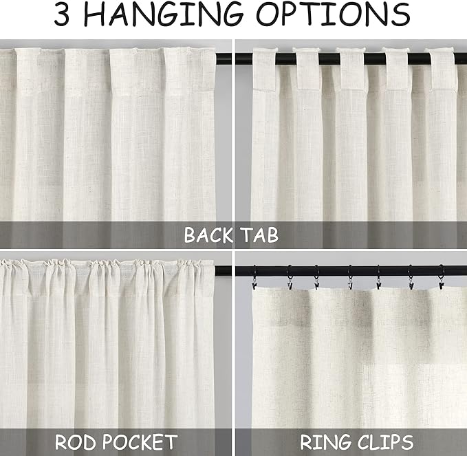 Nanspring Cafe Semi Sheer Linen Textured Valances for Small Short Windows Back Tab Rod Pocket Light Filtering Linen Textured Fabric Window Dressing for Kitchen Kids Room Breathable Home Decor 52x30