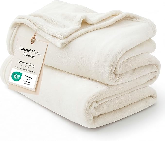 Bedsure Fleece Throw Blanket for Couch Cream - Lightweight Plush Fuzzy Cozy Soft Blankets and Throws for Sofa, 50x60 inches