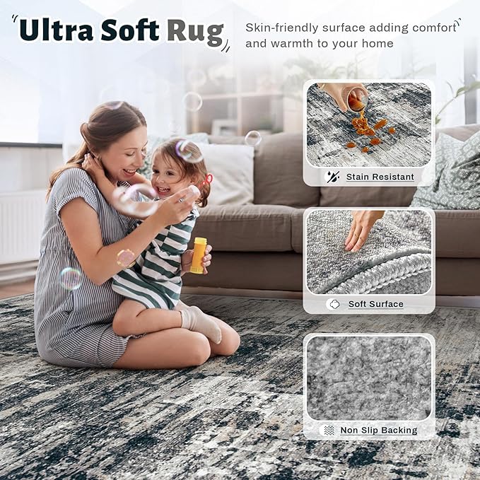 XLUEZ 2x8 Runner Rug for Hallway, Washable Modern Abstract Runner Rugs Neutral Soft Non Slip Kids Rug Stain Resistant Indoor Runners for Entryway Bedroom Kitchen Laundry Room(BlackGrey, 2'x8')