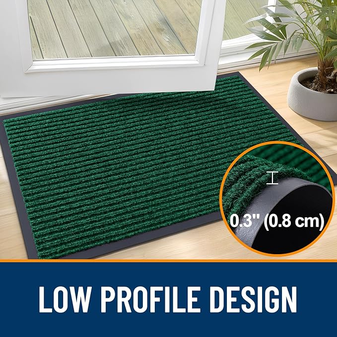 OLANLY Front Door Mat Indoor Outdoor Entrance, Waterproof Heavy Duty Doormat, Fade Resistant, Low Profile, Easy Clean Patio Porch Welcome Floor Mats for Entry, 47x34, Green