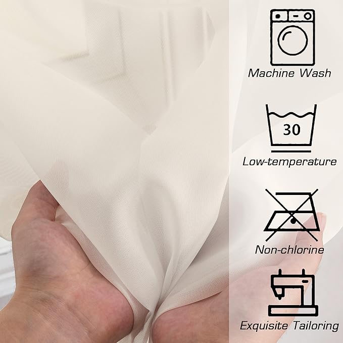 OWENIE Sheer Curtains, Cream Sheer Curtains 50 Inch Length 2 Panels Set, Rod Pocket Voile Fimly Sheer Drapes for Living Room Bedroom, 2pcs, Cream, Each 42" W x 50" L