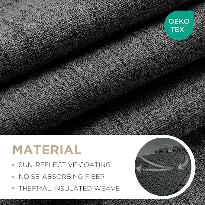 Joydeco Blackout Curtains for Bedroom - 100% Light Blocking 2 Panels Set Black Drapes 42" W x 84" L, Thermal Insulated Room Darkening Curtains, Linen Textured for Living Room, Rod Pocket & Back Tabs