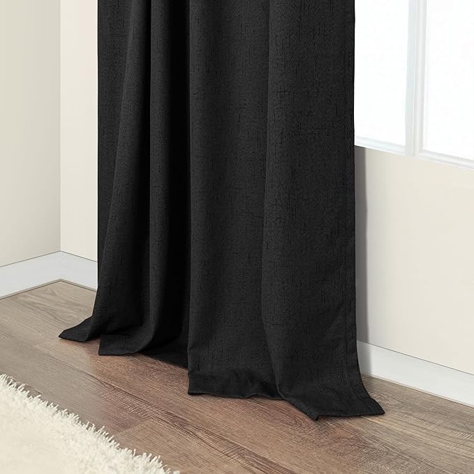 Pitalk 54 Inch Blackout Curtains Length 2 Panels Set Back Tab Pocket Room Darkening Insulating Thermal Short Sunblock Solar Soundproof Black Dark Out Curtains for Bedroom Nursery Man Cave 52x54 Long