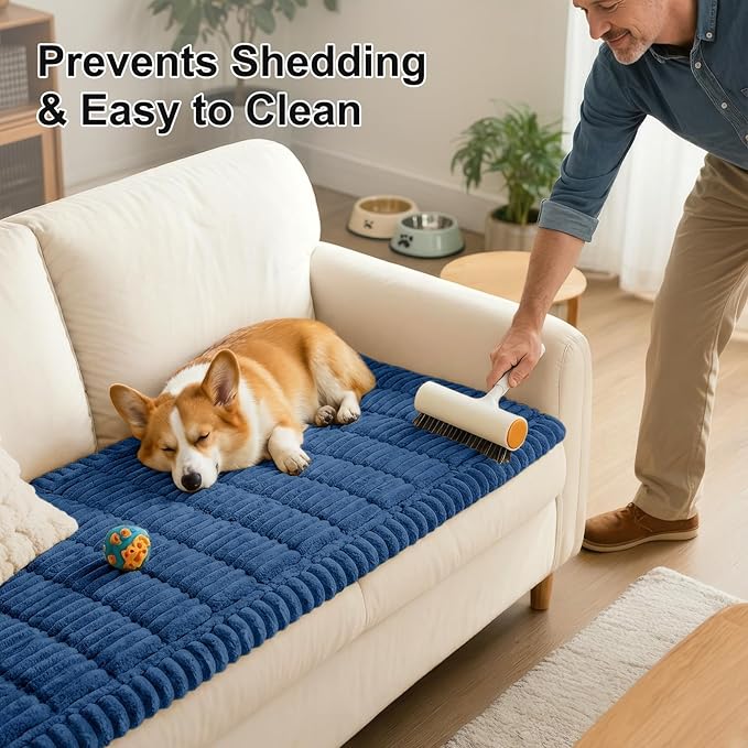 Smiry Couch Cover for Dogs Washable, Non Slip Fuzzy Pet Couch Covers for 3 Cushion Sofa Pet Friendly, Thick Soft Sofa Slipcovers Cushion Protector (Navy Blue, 27.6" x 70.9")