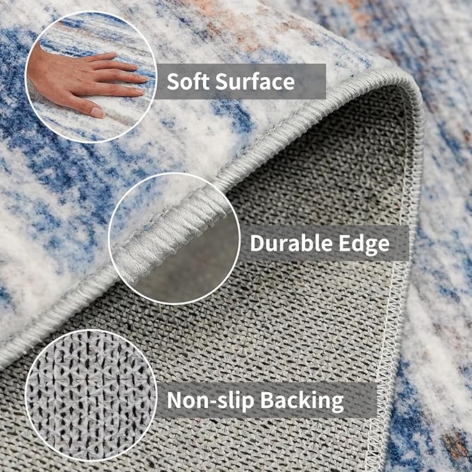 3x16 Washable Hallway Runner Rug: Extra Long Runners for Entryway Living Room Dining Room - Stain and Water Resistant Rugs with Non-Slip Backing - Soft Low-Pile Carpet 16ft Navy Grey