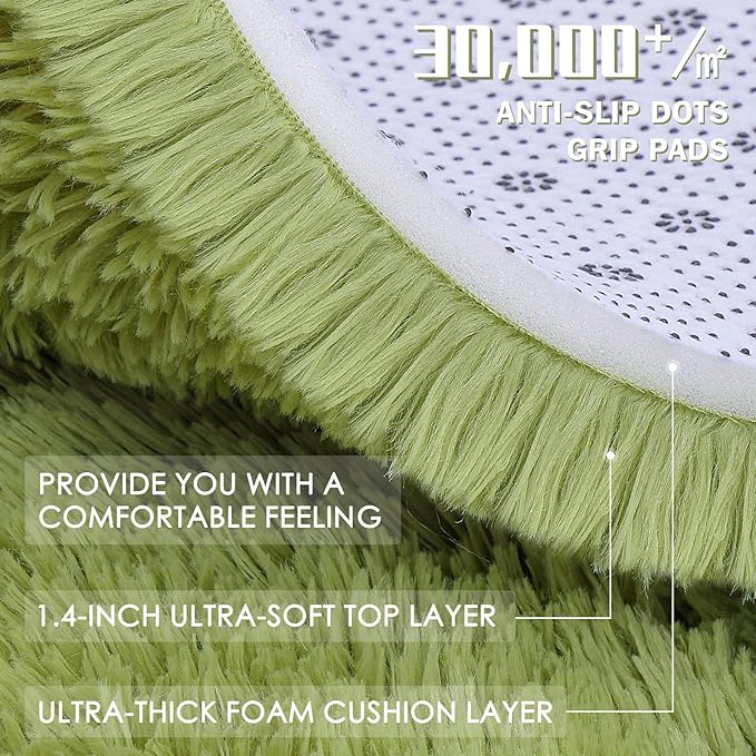OLANLY 8x10 Machine Washable Large Area Rugs for Living Room, Bedroom, Soft Fluffy Shaggy Bedside Rug, Indoor Floor Carpet for Kids Girls and Boys, Dorms, Nursery, Home Decor Aesthetic, Grass Green