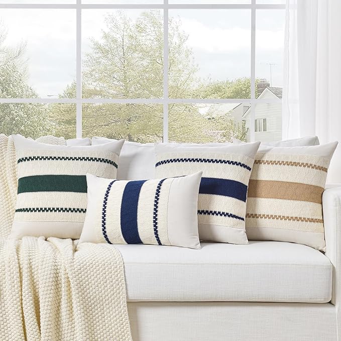 Fancy Homi Set of 1 Navy Blue Lumbar Decorative Throw Pillow Covers 16x24 Inch for Couch Bed Sofa Living Room, Aesthetic Modern Organic Farmhouse Home Decor, Soft Cotton Woven Textured Cushion Case