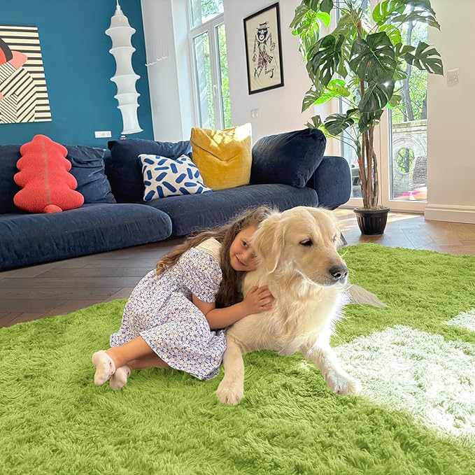 OLANLY 2x6 Machine Washable Runner Rugs for Hallway, Soft Fluffy Shaggy Bedside Rugs for Bedroom, Living Room, Indoor Floor Carpet for Kids Girls Boy, Nursery Rooms, Home Decor Aesthetic, Grass Green