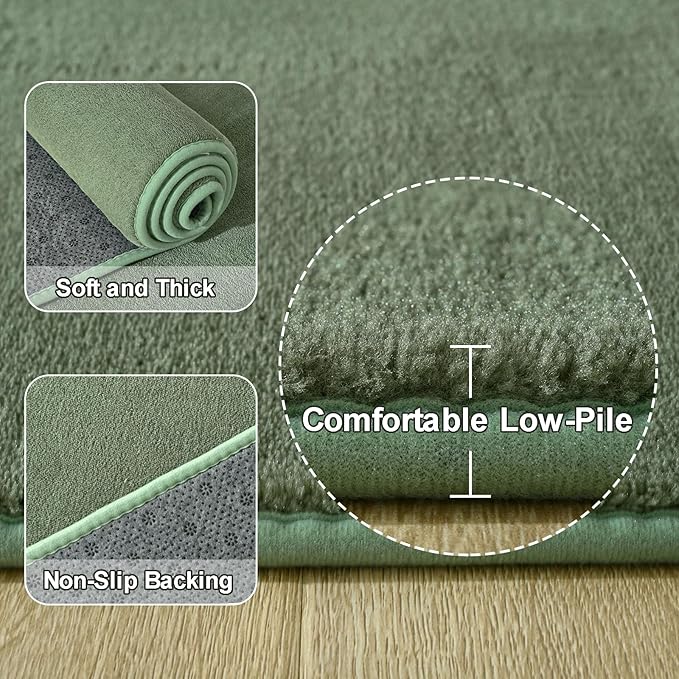 Amearea Sage Green Round Area Rugs 4ft Washable Circle Rugs for Bedroom Living Room, Fluffy Indoor Thickened Memory Foam Rug, Non Slip Minimalist Circular Carpet for Kids Boy Girl Dorm Nursery Room