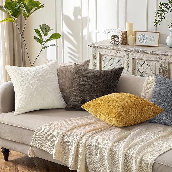decorUhome Dark Brown Chenille Euro Sham Throw Pillow Covers 26x26 Set of 2 Textured Soft Cozy Slubby Couch Pillow Covers Modern Farmhouse Boho Decorative Pillow Cases for Bed Sofa Living Room