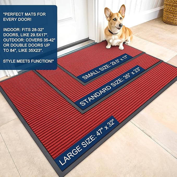 OLANLY Front Door Mat Indoor Outdoor Entrance, Waterproof Heavy Duty Doormat, Fade Resistant, Low Profile, Easy Clean Patio Porch Welcome Floor Mats for Entry, 40x32, Red