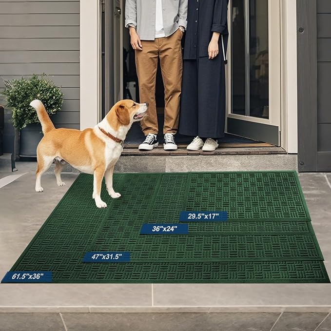 Mibao Front Door Mat Indoor Outdoor Entrance, Dirt Trapping Waterproof All-Season, All-Weather Doormat, Non-Slip Durable Natural Rubber Low Profile Easy Clean Patio Entrance Mat, 47" x 31.5", Green