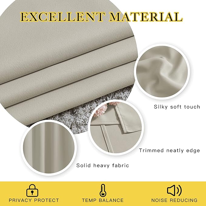 NICETOWN Room Darkening Natural Curtains 84 inches Long, Grommet Room Darkening Thermal Insulated Sound Dampening Window Treatments for Bedroom/Home Office, 2 Panels, W46 x L84