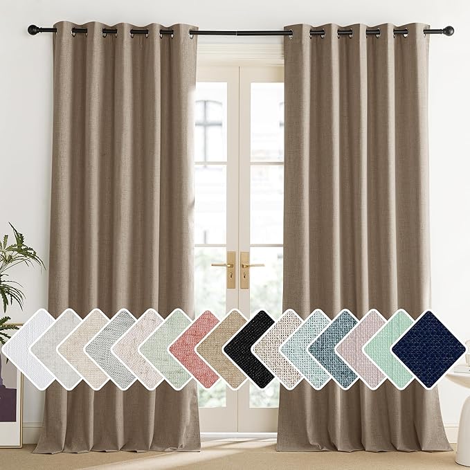 NICETOWN Burlap Vintage Open Linen Weave Flax Thermal Curtains, 100% Blackout Curtains 102" Long for Dining Room, Soundproof Window Treatment Drapes for Home Office, 62" Wide Per Panel, Set of 2