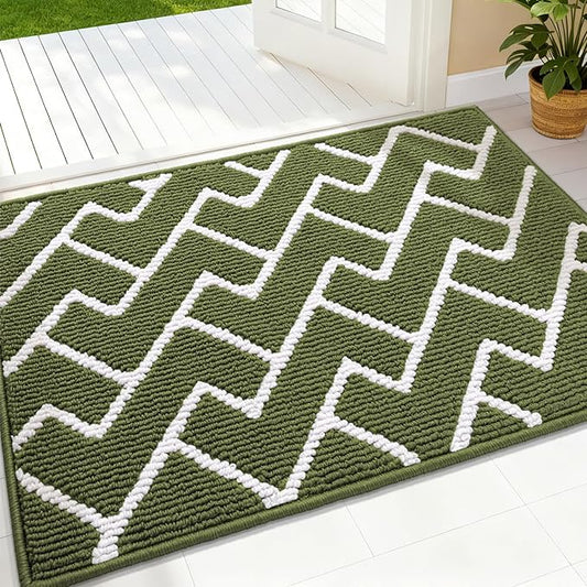 OLANLY Front Door Mat, Non-Slip Rubber Backing, Dirt Resistant and Absorbent, Washable, Easy to Clean Low-Profile Indoor Doormat for Back Door, Entryway, Inside Entrance, 36x24, Green