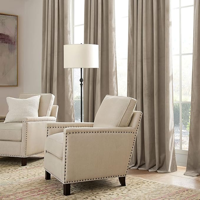 RYB HOME Camel Beige Velvet Curtains 72 inches Length with Hook Tape, Thermal Insulated Privacy Protect Decorative Drapes for Window, W 42 x L 72 inches, 2 Panels Set