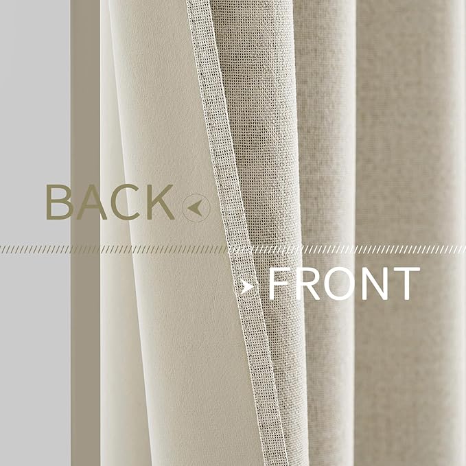 MIULEE 100% Blackout Linen Textured Curtains for Bedroom Solid Thermal Insulated Cream Grommet Room Darkening Curtains & Drapes Luxury Decor for Living Room Nursery 52 x 63 Inch (2 Panels)