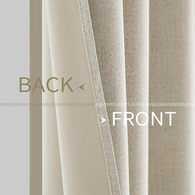 MIULEE 100% Blackout Linen Textured Curtains for Bedroom Solid Thermal Insulated Cream Grommet Room Darkening Curtains & Drapes Luxury Decor for Living Room Nursery 52 x 45 Inch (2 Panels)