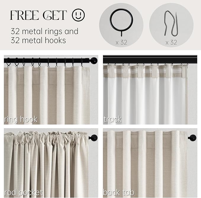 Extra Wide Total Blackout 96 Inch Curtains 70 Inches Wide for Living Room 2 Panels Ivory Cream Linen Blackout Curtain for Large Window Treatment Privacy Thermal Drapes Rod Pocket Pleated 72"W x 96"Lx2