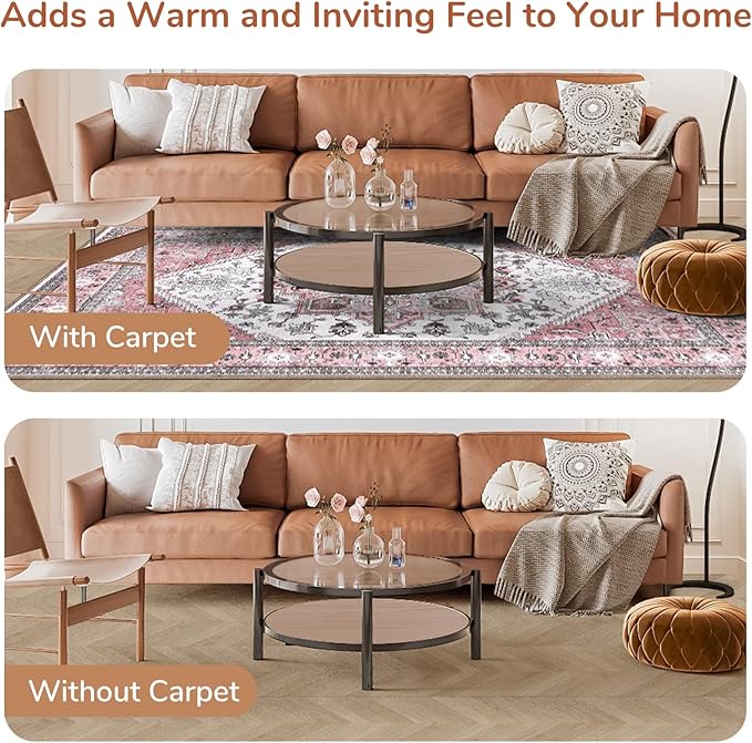 OPPODREAM Soft 6x9 Area Rugs, Washable Rug 6x9 with Non Slip Backing, Faux Cashmere Low-Pile 6 x 9 Carpet, Pink & Cream
