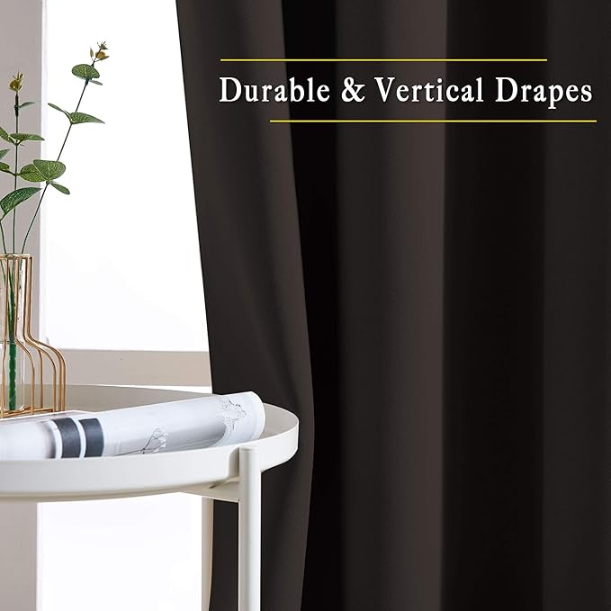NICETOWN Bedroom Blackout Curtains and Drapes - Energy Smart Thermal Insulated Solid Grommet Blackout Draperies for Living Room (2 Panels, 66 inches x 72 inches, Toffee Brown)