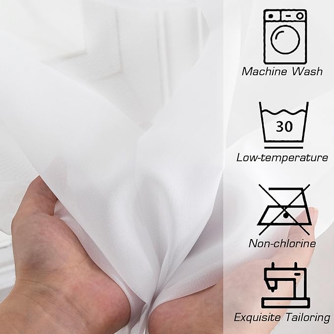 Simplebrand White Short Sheer Curtains 45 Inch Length for Small Windows, Rod Pocket 2 Panels Set Solid Voile Drapes Window Sheer Curtains for Bedroom Bathroom Kids Room Kitchen, 42x45 Inch, White