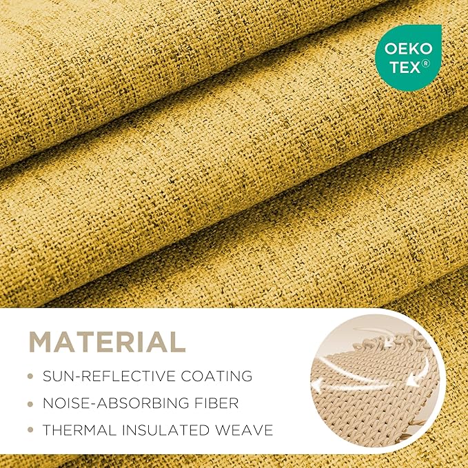 Joydeco Linen Blackout Curtains for Bedroom - 100% Light Blocking 1 Panels, Yellow Drapes 100" W x 108" L, Thermal Insulated Room Darkening Curtains for Living Room, Rod Pocket & Back Tabs