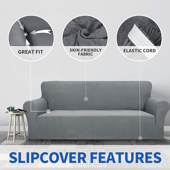 ZNSAYOTX 1 Piece Jacquard Couch Covers for 3 Cushion Couch High Stretch Sofa Cover for Pets Dogs Anti Slip Extra Large Sofa Slipcovers Furniture Protector (XL Sofa, Light Grey)