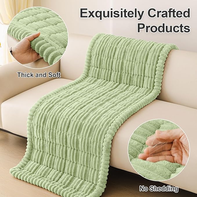 hyha Couch Covers for Dogs Washable, Non Slip Plush Dog Sofa Protectors, Fuzzy Pet Couch Covers for 3 Cushion Sofa Pet Friendly (Green, 27.6" x 59")