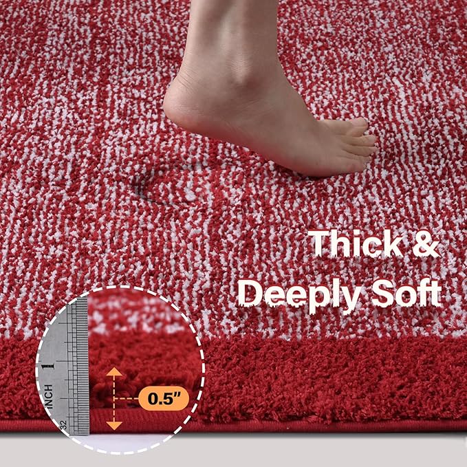 Bathroom Rugs 30x20 Non Slip Washable, Red Bath Mat for Bathroom Floor Tub, Soft Absorbent Quick Dry Mats for Shower, Bathtub,Home Decor