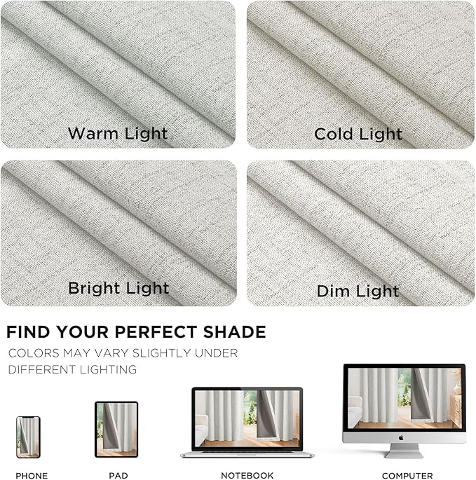 Joydeco Blackout Curtains for Bedroom - 100% Light Blocking 2 Panels Set White Drapes 42" W x 108" L, Thermal Insulated Room Darkening Curtains, Linen Textured for Living Room, Rod Pocket & Back Tabs