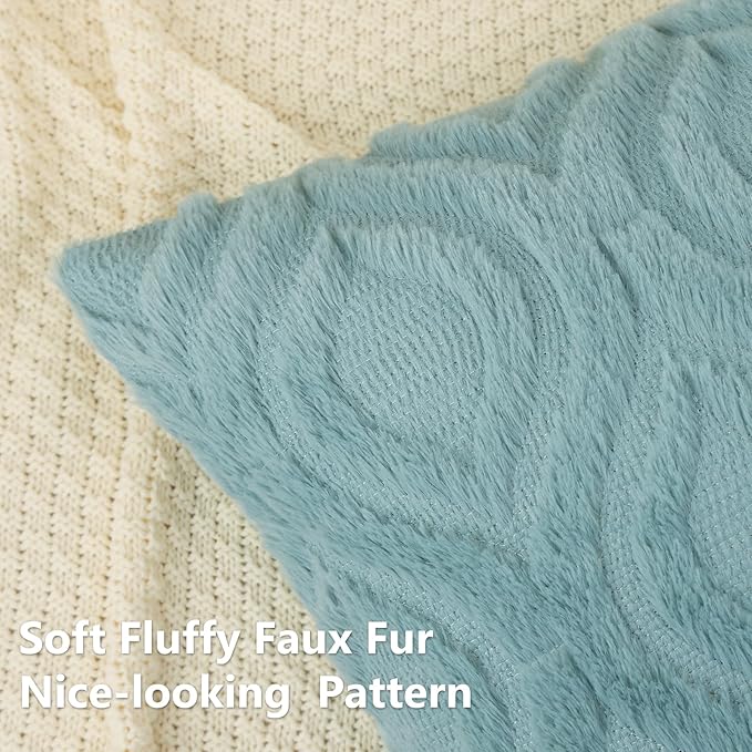 decorUhome Summer Throw Pillow Covers 18x18 Inch Set of 2, Soft Plush Faux Wool Aqua Solid Couch Pillow Covers, Accent Farmhouse Neutral Square Pillow Cases for Sofa Bed Living Room