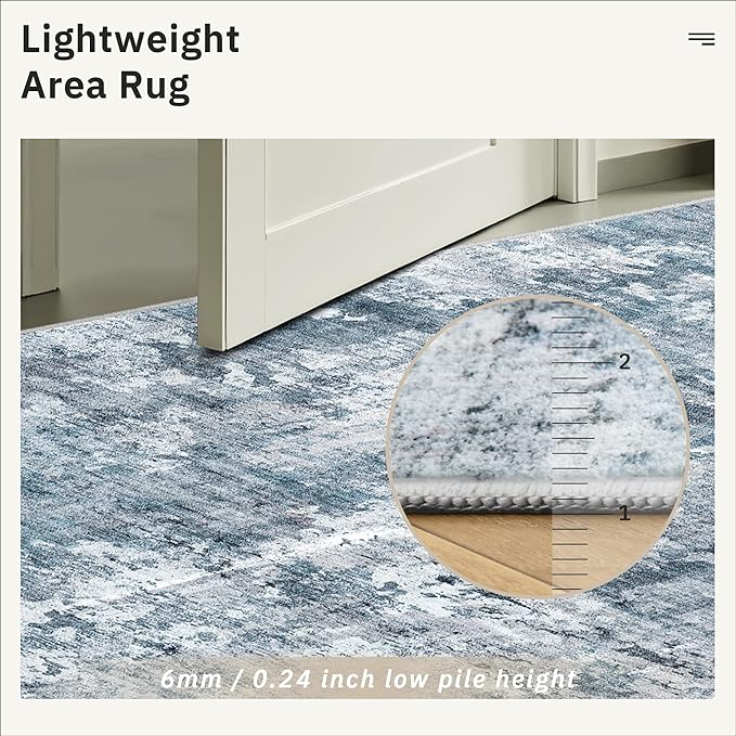 Soalmost Area Rug 10x12 Vintage Washable Living Room Large Carpet Non Slip Bedroom Indoor Office Dining Room Low Pile Thin Rug Blue/Grey