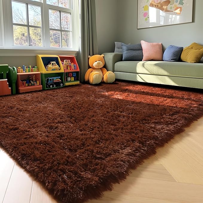ONASAR Brown Area Rugs for Bedroom Living Room, Fluffy 4x6 Indoor Bedside Floor Throw Rug, Soft Plush Shaggy Carpet for Nursery Kids Girls Boys Teen Dorm Home Office Decor Aesthetic