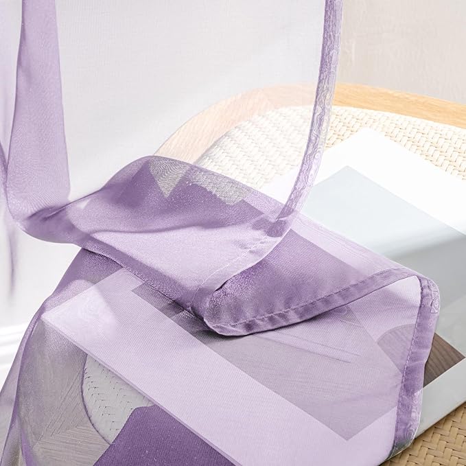 MIULEE Light Purple Sheer Curtains 108 Inches Long, 4 Panels Set, Lavender Light Filtering Rod Pocket Voile Drapes for Living Room and Bedroom, Airy Soft Fabric Window Treatments, 42 x 108 Inches
