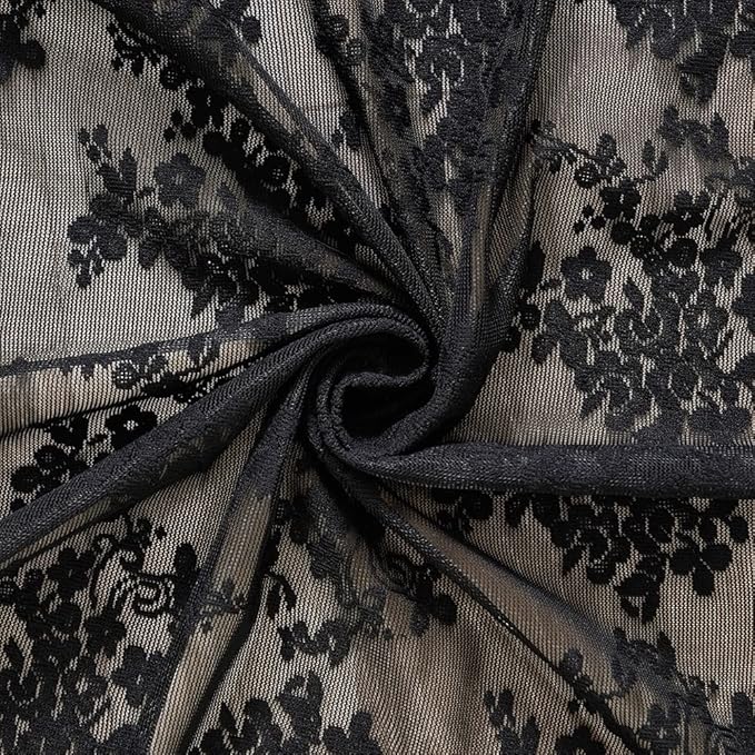 YJ YANJUN Vintage Lace Curtains 63 Inch Length-Victorian Floral Pattern Black Sheer Curtain Panels for Living Room Bedroom,Light Filtering, Gothic Witchy Halloween Drapes 2 Panels 52W x 63L