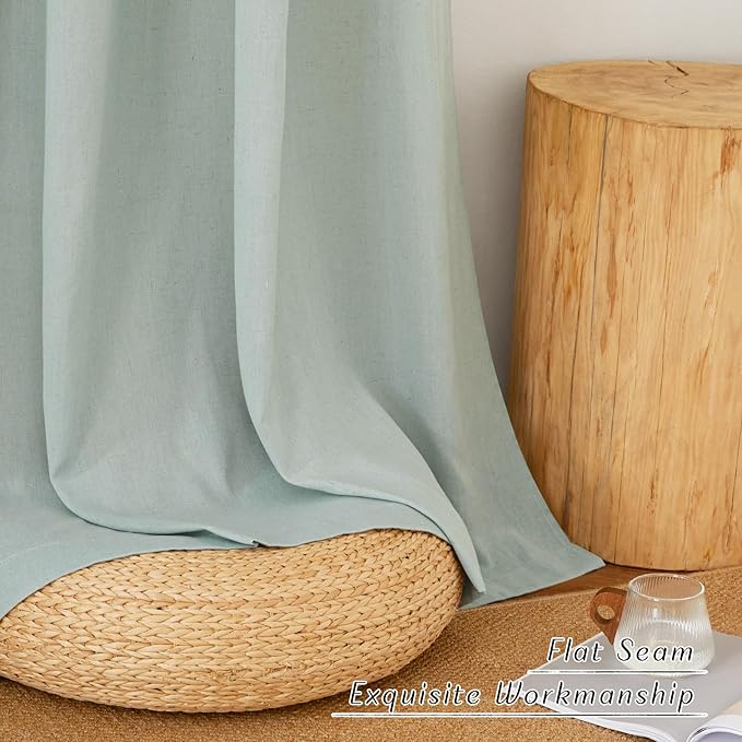 NICETOWN Thick Linen Blend Curtains Flax Textured for Bedroom, Rustic Grommet Semi Sheer Privacy Added Window Curtains & Drapes Light Filtering for Nursery, Sage Green, W42 x L63, Set of 2