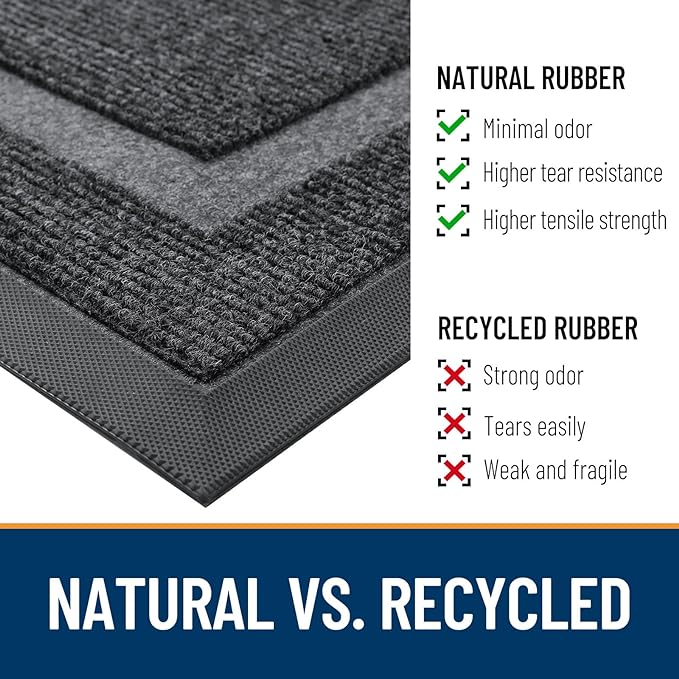 OLANLY Front Door Mat Indoor Outdoor Entrance, Waterproof All-Season, All-Weather Doormat, Sturdy Natural Rubber, Fade Resistant, Low Profile, Easy Clean Patio Porch Entryway Mat, 23.5x15.5, Grey