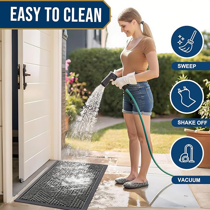 Smiry Front Door Mat Outside Entrance, Heavy Duty Sturdy Natural Rubber Doormat, Trap Dirt and Moisture, Easy Clean Low Profile Welcome Floor Mats for Indoor Outdoor Entry, 71x23 Inch, Medium Grey