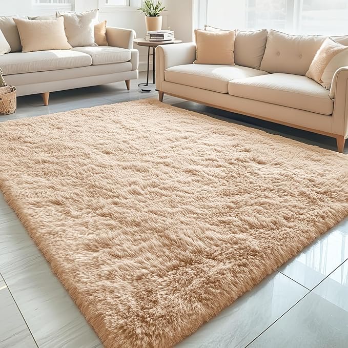 OLANLY 5x6 Area Rugs for Living Room Bedroom, Machine Washable Soft Fluffy Shaggy Bedside Rug, Indoor Floor Carpet for Kids Girls and Boys, Dorms, Nursery Rooms, Home Decor Aesthetic, Beige