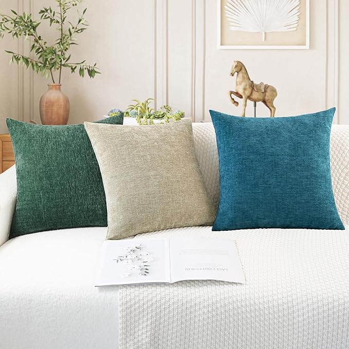 CaliTime Throw Pillow Covers Decorative 12 X 20 Inches Pack of 2 Cozy Chenille Cushion Cases for Couch Sofa Bed Living Room Home Ocean Blue