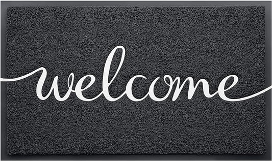 CozyBounty Black Door Mat Welcome Mats Outdoor Indoor Non-Slip Doormat for Entryway Low-Profile Floor Mat for Yard, Garage, High Traffic Areas (36"x24", Black)