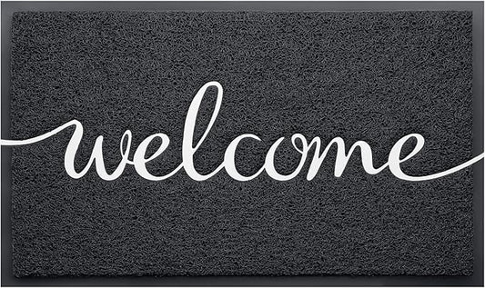 BeneathYourFeet Door Mat, Welcome Mat Low Profile Floor Mat Front Doormat Indoor and Outdoor Doormat Non Slip Rugs for Entryway, Patio, High Traffic Areas (36"x24", Black-Welcome)