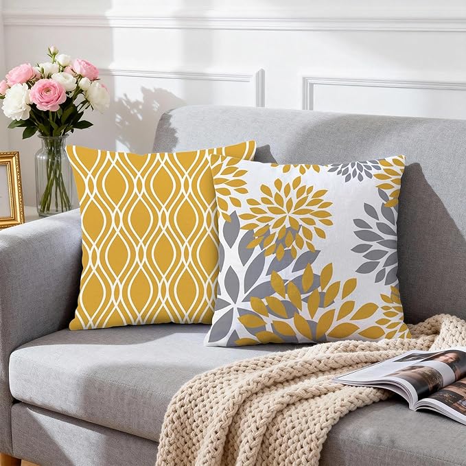 Hexagram Geometric Yellow Pillow Covers 20x20 Set of 4, Decorative Outdoor Boho Modern Throw Pillow Covers, Home Sweet Home Farmhouse Cushion Case for Couch Sofa Bedroom Indoor Decor(No Insert)