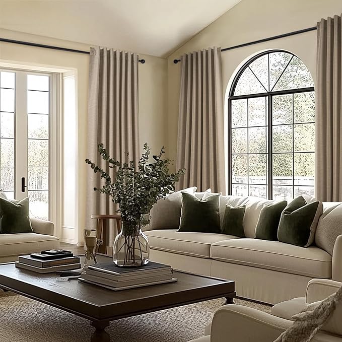 Topfinel Extra Long Total Blackout Linen Curtains 108 Inches Long for Living Room Large Window with Hooks Rings, Pinch Pleated Cold Blocking Acoustic Heavy Taupe Track Curtains 2 Panels 9 FT
