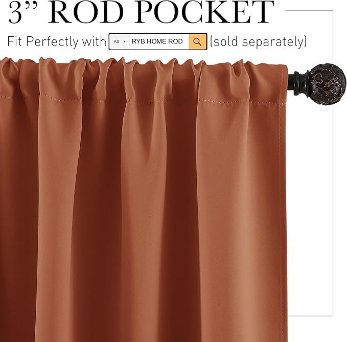RYB HOME Short Burnt Orange Blackout Curtains for Small Bedroom Window, Insulating UV Blocking Drapes for Kitchen Cafe Basement, Privacy Tiers for Bathroom Window, Width 42 by Length 36, Set of 2