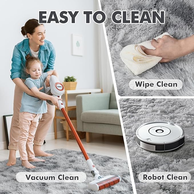 5x7 Ft Shag Area Rug for Bedroom, Tie Dyed Ultra Soft Fluffy Furry Rugs for Living Room Indoor Floor, Aesthetic Carpet for Kids Home Decor (Grey)